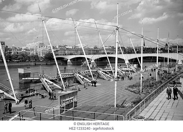 View from the Royal Festival Hall, South Bank, Lambeth, London, c1951. A view looking north-west from the Royal Festival Hall on the South Bank towards...