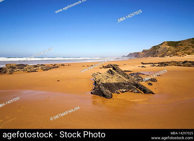 Praia da Cordoama and Praia do Castelejo on the Atlantic Ocean near Vila do Bispo in Parque Natural do Sudoeste Alentejano e Costa Vicentina, Algarve