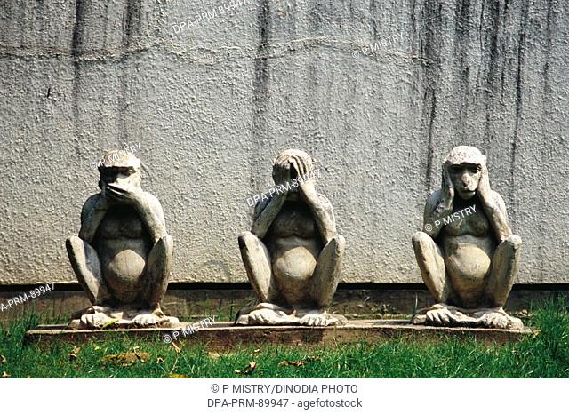 Gandhi's Famous Monkeys at Sabarmati Ashram , Ahmedabad , Gujarat , India