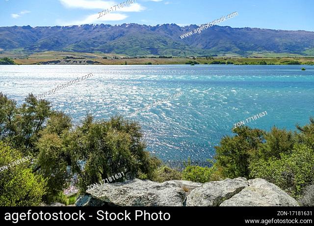 Sunny scenery at Clutha River at the South Island of New Zealand