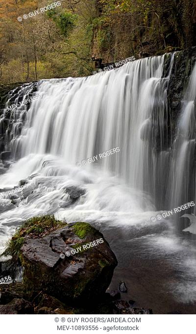 Sgwd Isaf Clun Gwyn waterfall on the river Mellte in the Brecon Beacons - November . Mid-Wales - UK