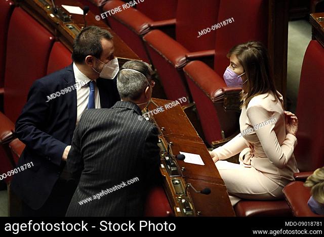 Vice-president of the Chamber of Deputies Ettore Rosato and the italian deputies, Maria Elena Boschi and Matteo Colaninno during the second ballot for the...