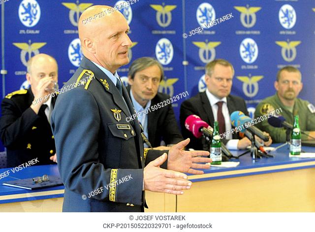 Czech air force commander Libor Stefanik speaks to media during the Lion Effort military exercise for Gripen users on the occasion of 10th anniversary using...