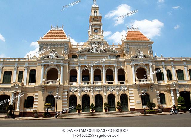 colonial architecture at the old Hotel D' Ville in Ho Chi Minh City, Vietnam
