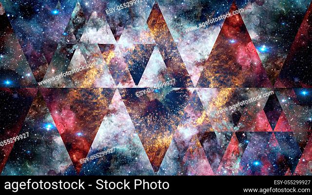 Universe, nebula, galaxy and the sacred geometry collage. Abstract outer space. Elements of this image furnished by NASA