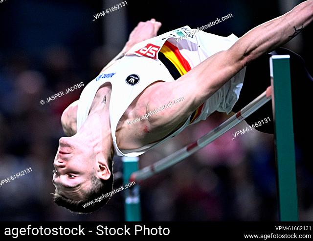 Belgian Thomas Carmoy pictured in action during the men's high jump final at the 37th edition of the European Athletics Indoor Championships, in Istanbul