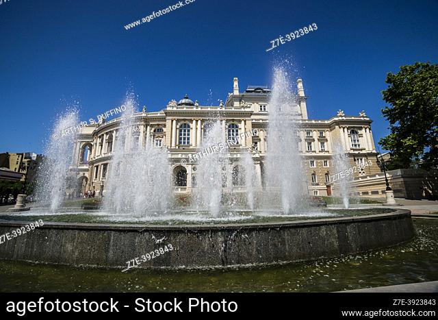 Fountain adjacent Odessa National Academic Theatre of Opera and Ballet. Odessa, Ukraine