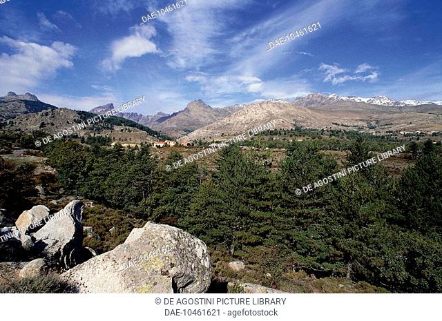 Mountainous landscape area near Albertacce, Corsica, France