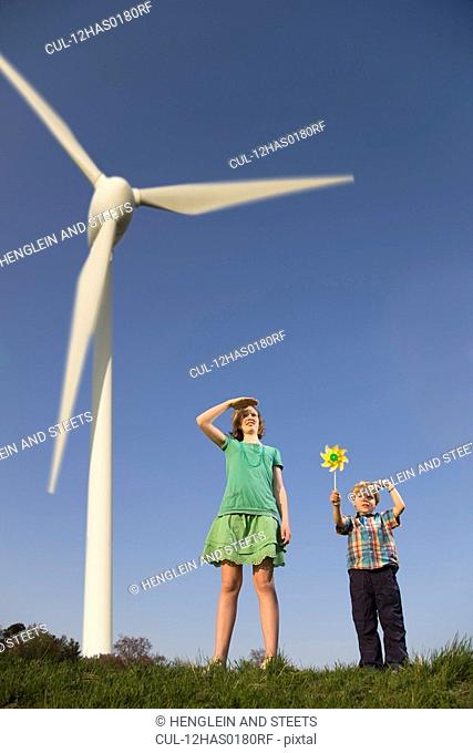 girl and boy at Wind Turbines