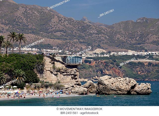 Coast with the observation deck of Balcón de Europa, Nerja, Costa del Sol, Andalusia, Spain, Europe, PublicGround