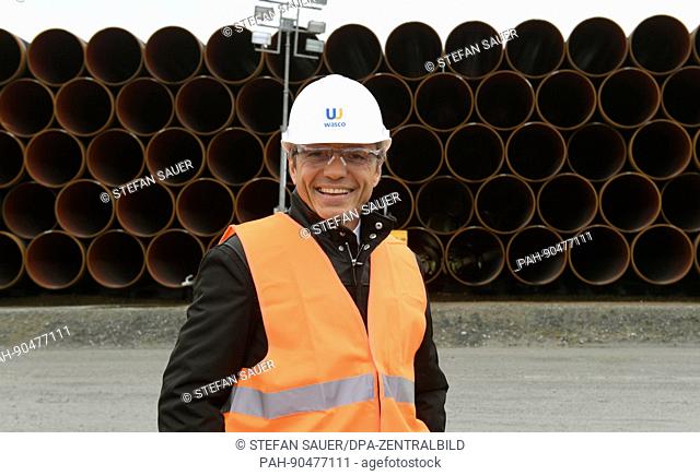 Giancarlo Maccagno, the CEO of Wasco Coatings Germany GmbH, in Mukran harbour in Sassnitz, Germany, 8 may 2017. Around 90