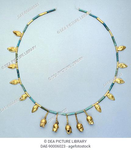 Electro and faience necklace from Eretria (Greece). Goldsmith art, Greek Civilization, 7th Century BC.  Bloomington, Indiana University Art Museum