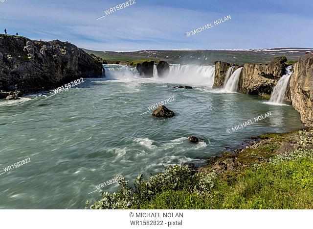 One of Iceland's most spectacular waterfalls, Godafoss (Waterfall of the Gods), outside Akureyri, Iceland, Polar Regions