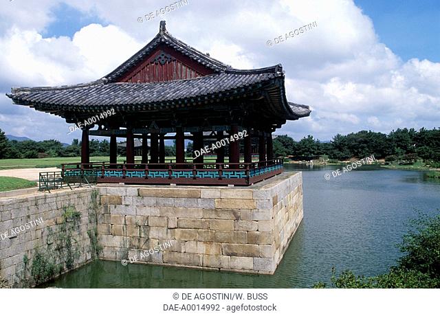 Pavilion on Anapchi Pond (Anapji), built by King Munmu, adjacent to the Summer Palace of the Kingdom of Silla, Gyeongju, South Korea, 7th century