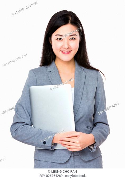 Asian businesswoman hold with laptop computer