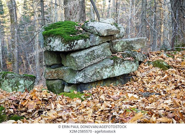 Abandoned stone work along an old road in Benton, New Hampshire. This road is located off the North and South Road (now Long Pond Road)