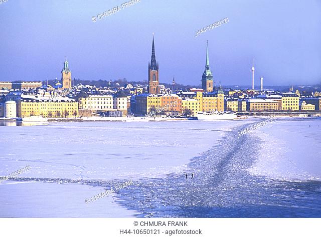 10650121, ice, coast, sea, Riddarholmen, Sweden, Europe, town, city, Stockholm, overview, winter, iceboundly froze