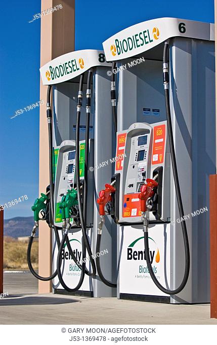 B99 biodiesel and E85 ethanol fuel pump at retail gasoline station, Minden Nevada