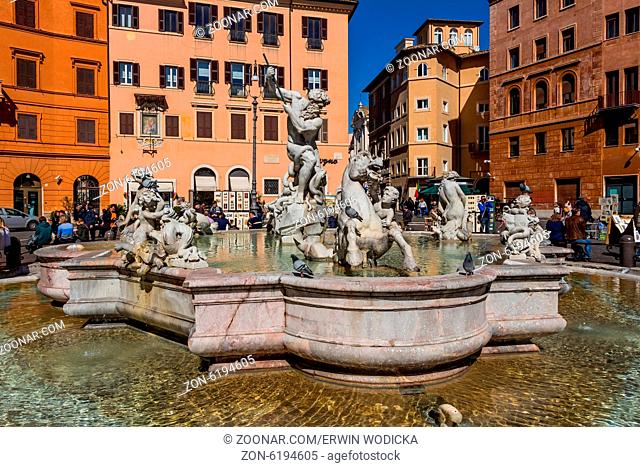 Italien, Rom. Piazza Navona. Neptun Brunnen