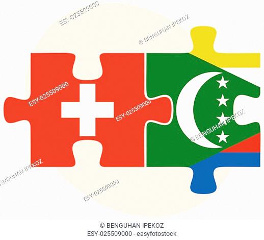 Switzerland and Comoros Flags in puzzle isolated on white background