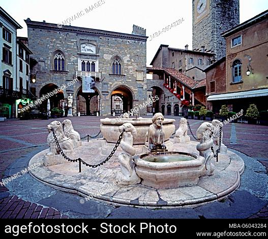 Fountain in Piazza Vecchia, Bergamo, Italy