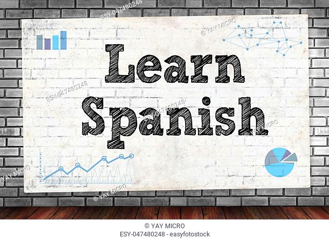Learn Spanish on brick wall and poster concept