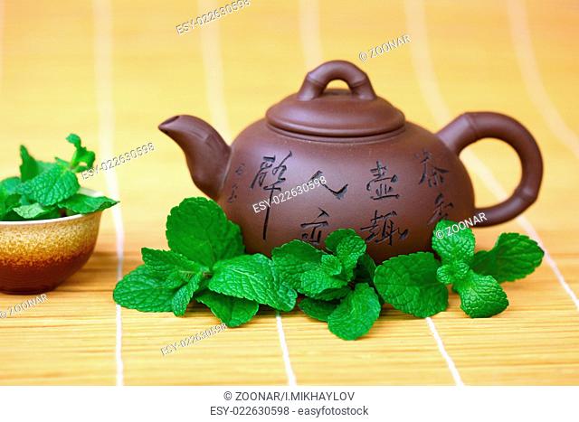 mint tea on china background