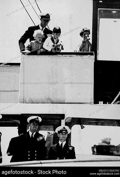 """The Queen Is Home"".Reunited: the Queen and the Duke, Prince Charles and Princess Anne, on board the ""Britannia"" sail for Malta escorted by the...