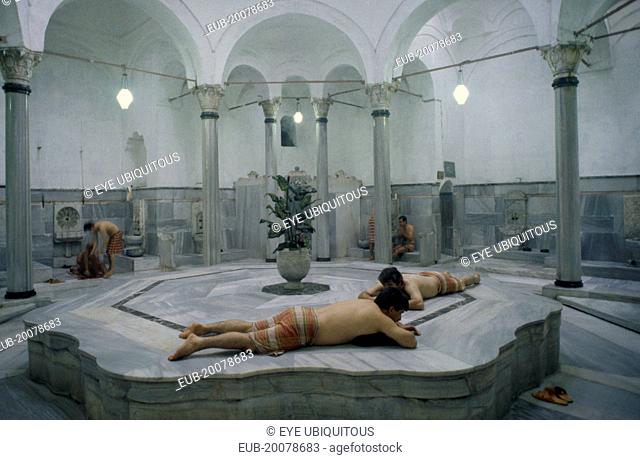 Seraglio Point. Gagaloew Baths Turkish hamam interior with male bathers