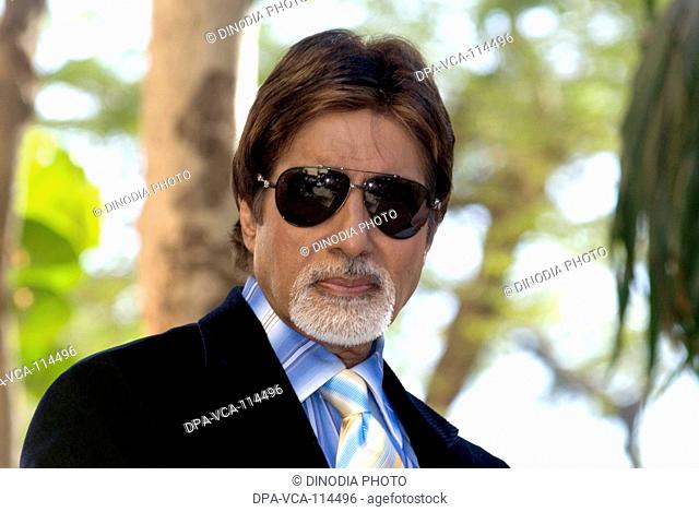 South Asian Indian  Bollywood actor superstar Amitabh Bachchan at his office  ; Bombay Mumbai ; Maharashtra ; India  NO MR