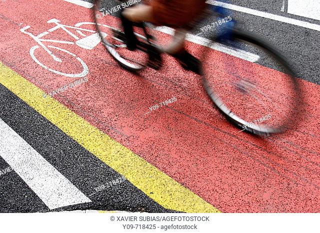 Bicycle lane, Barcelona. Catalonia, Spain