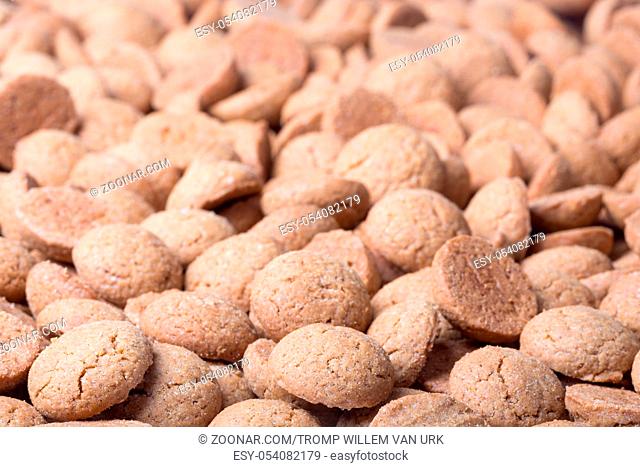 Background of brown ginger nuts, typical Dutch sweets at Sinterklaas event in december