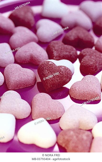 Plates, sugar hearts, detail   Candies, sweet, sweet, saccharated, unhealthy,  red, pink, white, symbol, birthday, Valentine's day, mother day, surprise, gift