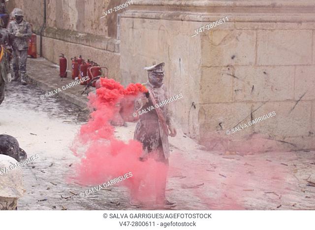 The party of Els Enfarinats (The floured ones), The inhabitants of Ibi make a war with eggs and firecrackers every December 28, Alicante, Valencia, Spain