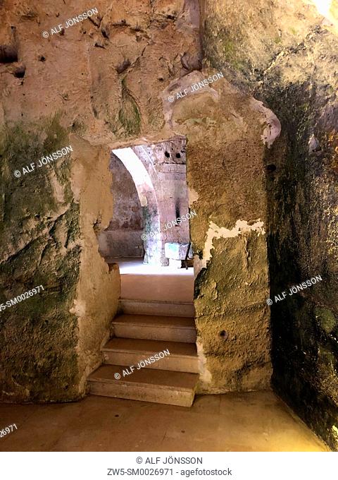Inside an abandoned house in cave dwellings of Sassi di Matera in Sasso Barisano, Unesco World Heritage Site, Matera, Italy, Europe