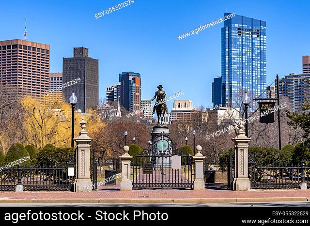 George Washington Statue at Boston Common Park in boston downtown MA USA
