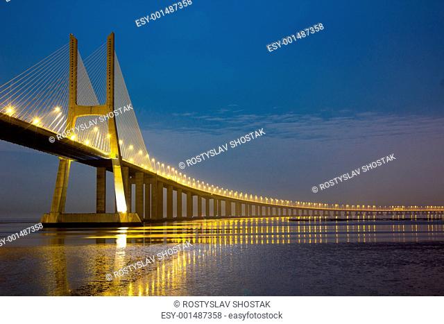Vasco da Gama bridge under moonlight
