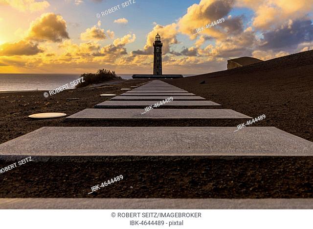 Lighthouse Farol da Ponta dos Capelinhos, Capelinhos peninsula, Island of Faial, Azores, Portugal