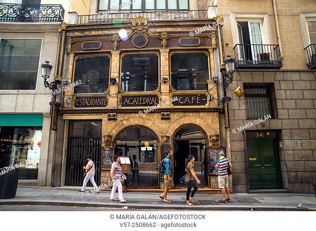 Facade of La Catedral restaurant. Carrera de San Jeronimo street, Madrid, Spain