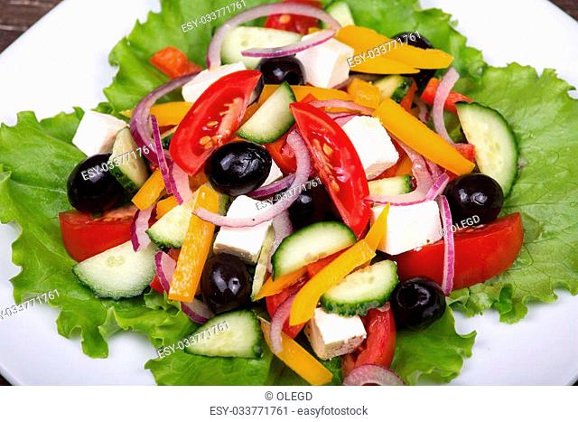 Fresh vegetable greek salad, close up