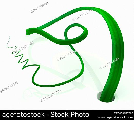 Plant vines green growing twisting surface hole emerge, 3d illustration, horizontal, isolated, over white