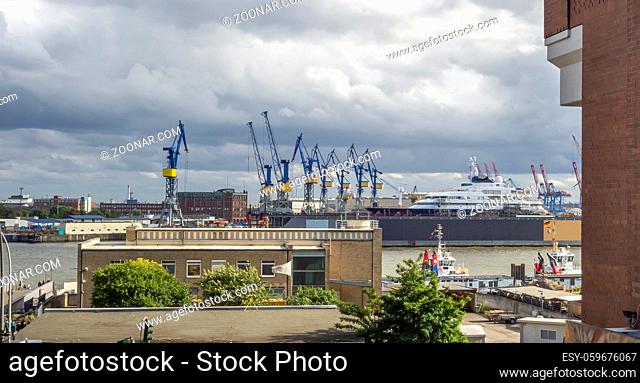 scenery seen at the Port of Hamburg in Germany