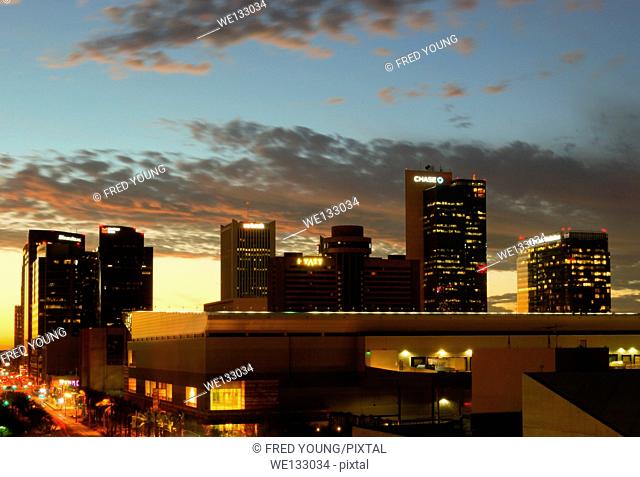 Phoenix, AZ, USA - October 17, 2014: Downtown Phoenix, AZ skyline at dusk. Phoenix is the capital of arizona with a population of 1 1/2 million residents