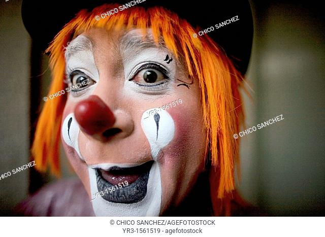 A clown gestures during the 16th International Clown Convention: The Laughter Fair organized by the Latino Clown Brotherhood, in Mexico City, October 17, 2011