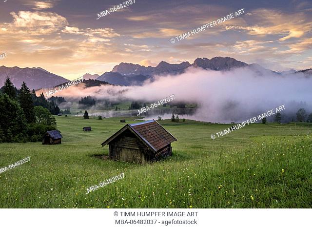 Germany, Bavaria, Karwendel, Gerold, morning mood in the Geroldsee in the alp world Karwendel