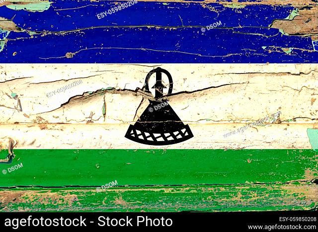 3D Flag of Lesotho on a old wood wall background