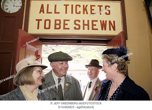 UK, England, North Yorkshire, Goathland, North Yorkshire Moors Railway, station, 1940's Weekend, passengers, World War II period clothing