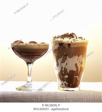 Frozen cappuccino and coffee with marshmallow cream