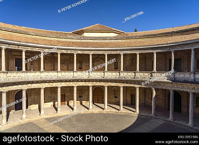 Courtyard of the Palace of Charles V, world heritage Alhambra in Granada, Andalusia, Spain