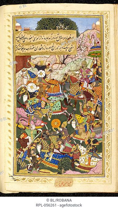 Babur's army attacking Bishkaran 1500. An illustration to the memoirs of the Emperor Babur. Image taken from Vaqi 'at-i Baburi